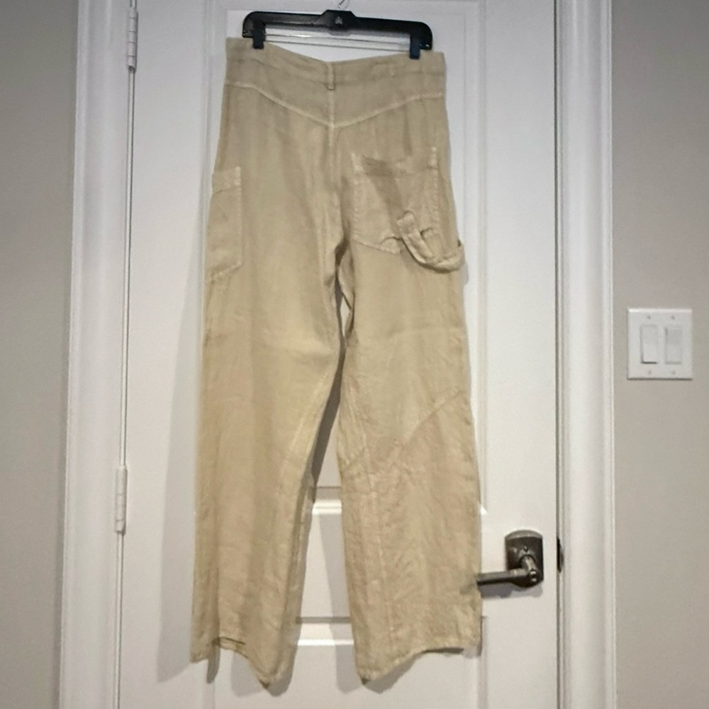 NWT ZARA Beige Linen Stylish Crossover Cargo Pant. Size Medium. - Picture 8 of 16